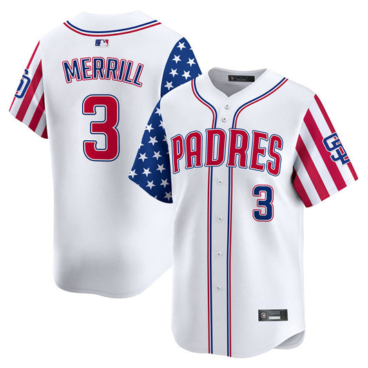 San Diego Padres #3 Jackson Merrill White 2025 Independence Day Vapor
