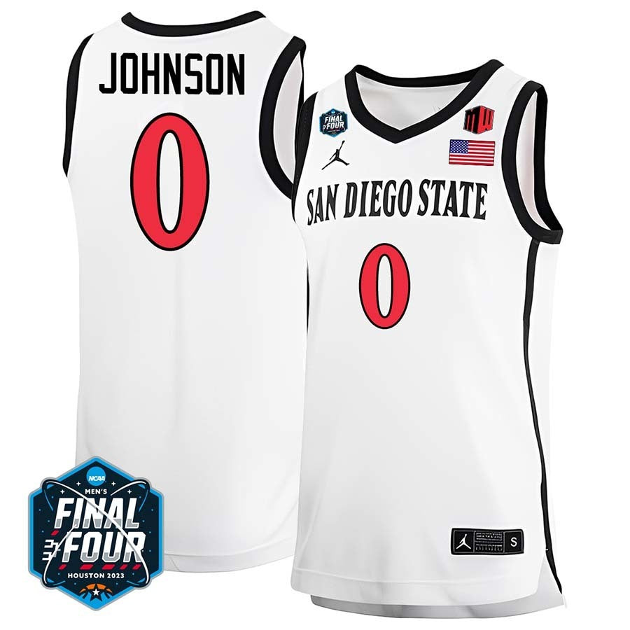 San Diego State #0 Keshad Johnson 2023 Final Four College Basketball Limited Jersey – White