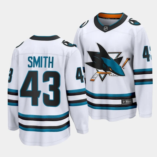 San Jose Sharks #43 William Smith Away White Jersey 2023 NHL Draft