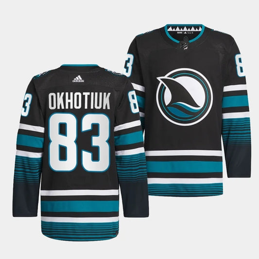 San Jose Sharks #83 Nikita Okhotiuk 2023-24 Cali Fin 3rd Alternate Jersey