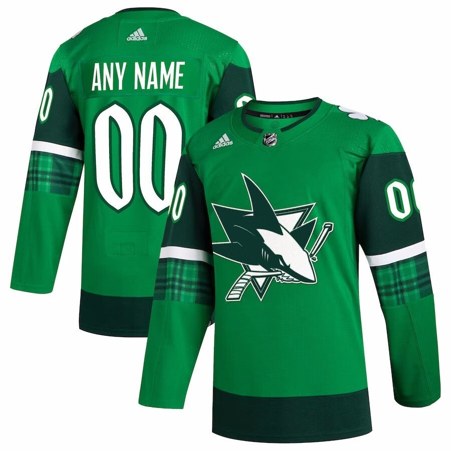 San Jose Sharks adidas 2023 St. Patrick's Day Primegreen Authentic Custom Jersey - Kelly Green