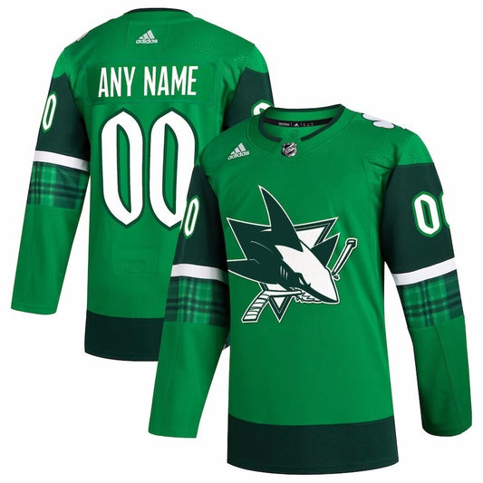 San Jose Sharks adidas 2023 St. Patrick's Day Primegreen Authentic Custom Jersey - Kelly Green