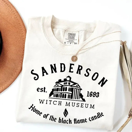 Sanderson Witch Museum Comfort Colors Shirt, Halloween Shirt, Witch Shirt, Black Flame Candle Shirt, Ho*us Po*us T-Shirt Classic Cotton Fabric Menswear