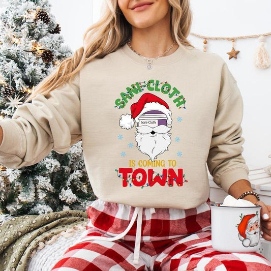 Sani Cloth Is Coming To Town Sweatshirt, Santa Nurse Christmas T-shirt, ICU ER Nurse Shirt, Xmas Nurse Life Tee, RN Nurse...