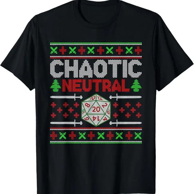 Santa Chaotic Neutral Christmas D20 Ugly Tabletop Sweater T-Shirt Hoodie, Sweatshirt | InkThreadWorks.com