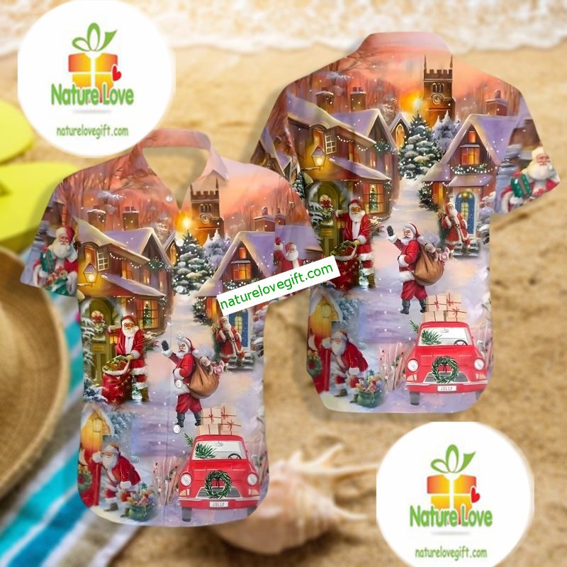 Santa Claus Christmas House Pink Authentic Hawaiian Shirts