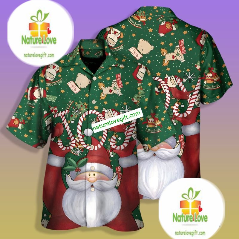 Santa Claus Christmas Joy Candy Green Nice Hawaiian Shirts