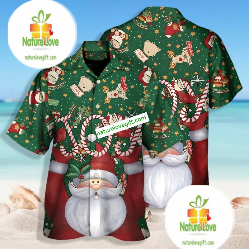 Santa Claus Christmas Joy Candy Green Nice Hawaiian Shirts