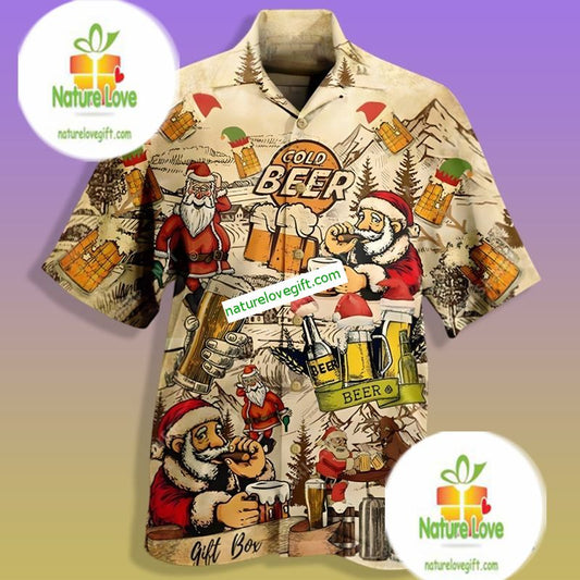 Santa Claus Cold Drinking Beer Yellow Original Hawaiian Shirt