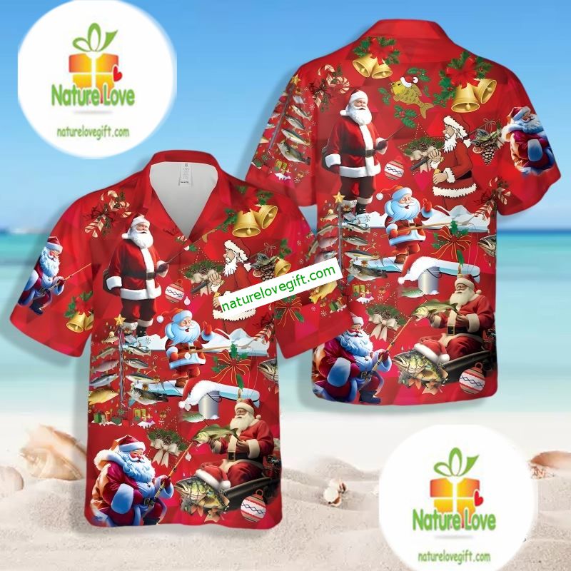 Santa Claus Fishing Red Vintage Hawaiian Shirts