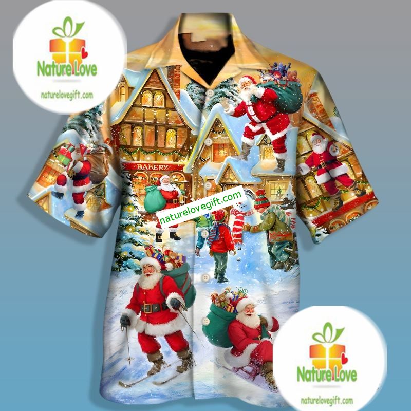 Santa Claus In The Town Yellow Nice Hawaiian Shirts