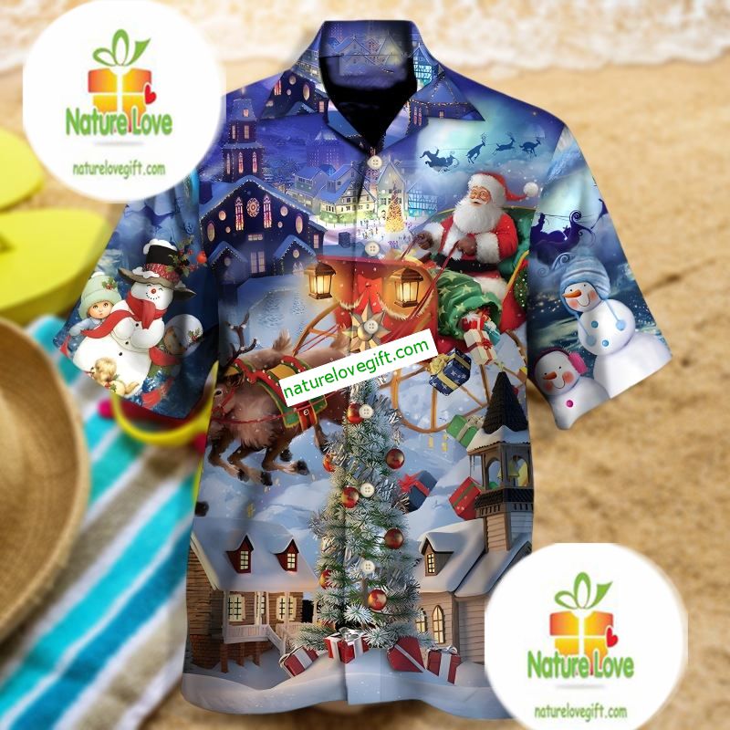 Santa Claus Is Coming To Town Blue Cheap Hawaiian Shirts