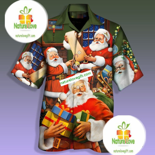 Santa Claus Is Wrapping Presents Red Hawaiian Shirt Print