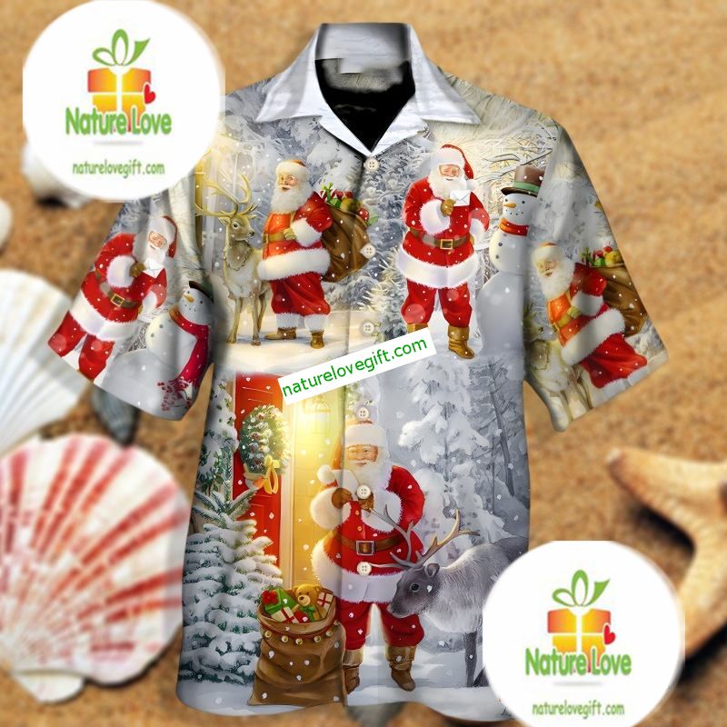Santa Claus With Deer Grey Youth Hawaiian Shirts