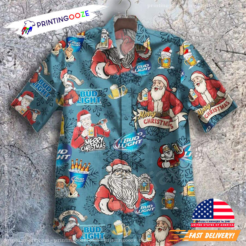 Santa Claus Drinking Bud Light Beer Hawaiian Shirt