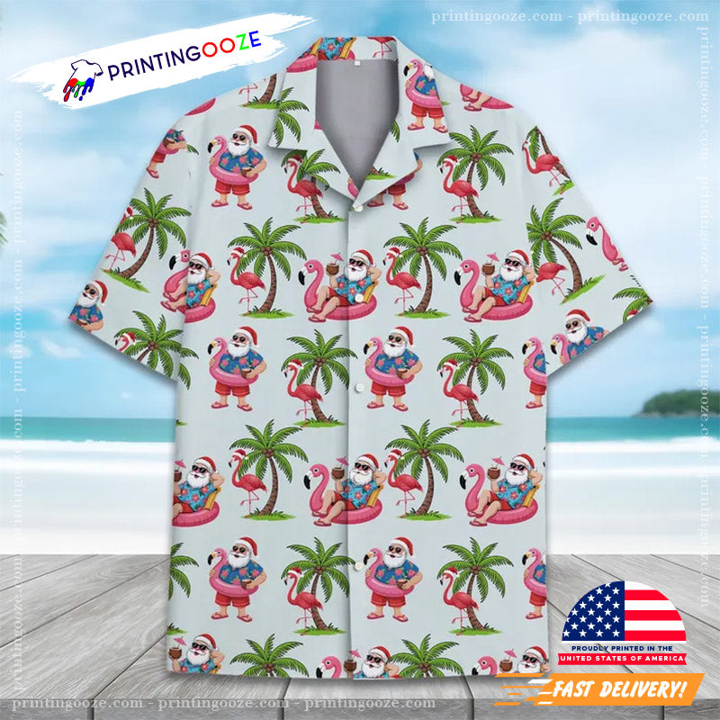 Santa Flamingo Hawaiian Shirt