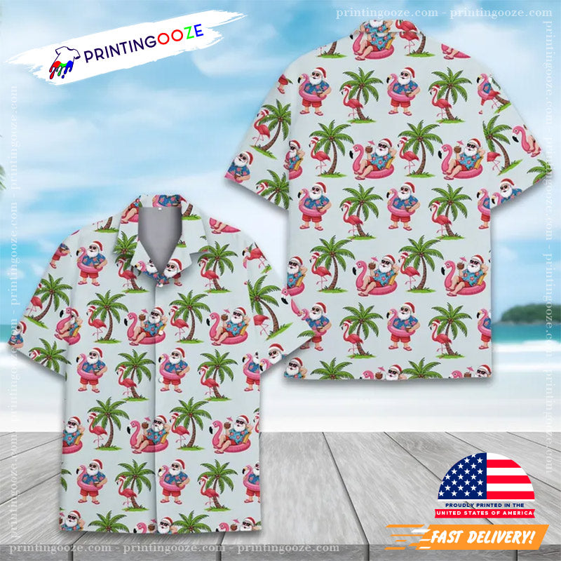 Santa Flamingo Hawaiian Shirt