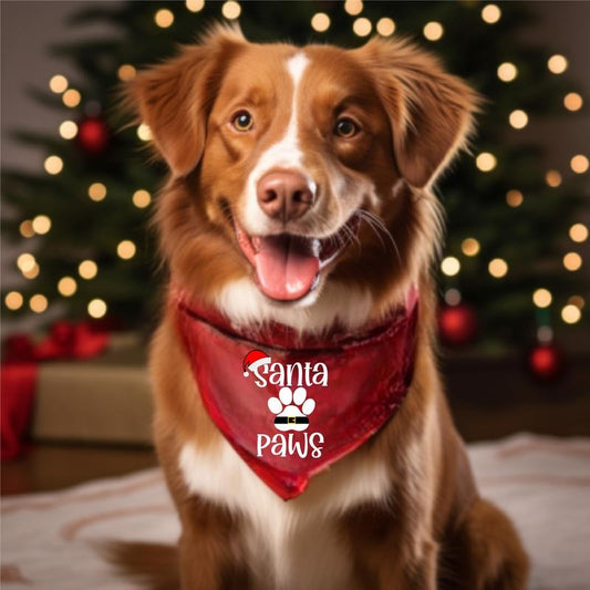 Santa Paws Bandana, Christmas Dog Bandana, Dog Mom Gift Xmas Neck Scarf, Pet Owner Holiday Bandana, Festive Dog Bandana, Puppy Lover Holiday Bandana.