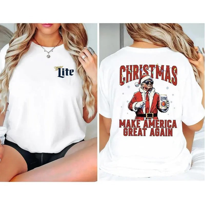 Santa Trum Miler Lite Christmas T-Shirt, Miler Lite Hoodie, Trum 2024 MAGA, Trum Won Shirt, Christmas Sweatshirt, For...