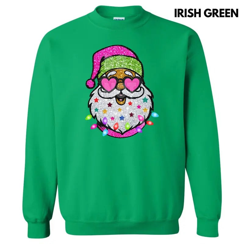 Santa With Sunnies FAKE Sequins Sweatshirt T-Shirts, Hoodie | InkThreadWorks.com