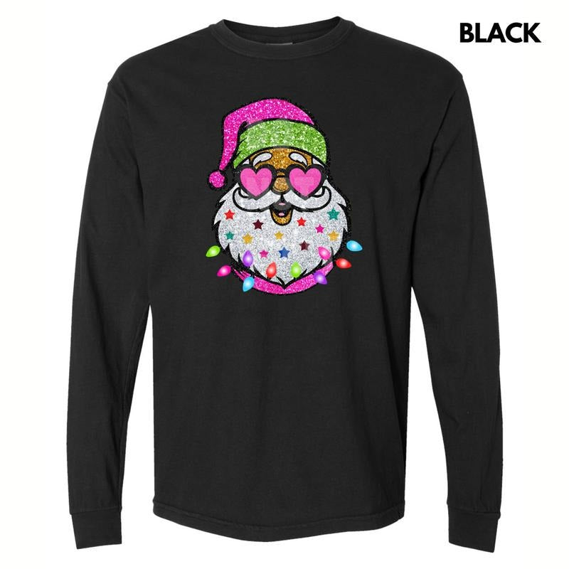 Santa With Sunnies Long Sleeve Comfort Colors T-Shirt Hoodie, Sweatshirt | InkThreadWorks.com