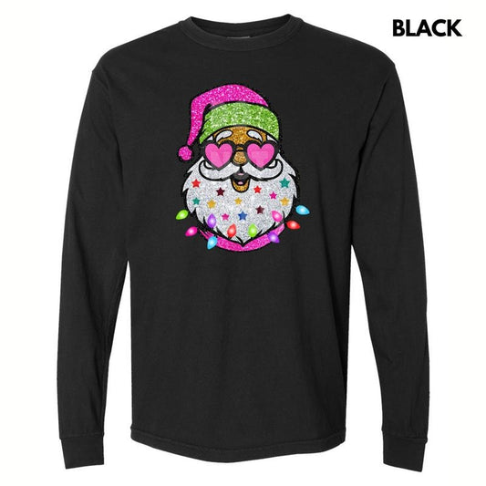 Santa With Sunnies Long Sleeve Comfort Colors T-Shirt Hoodie, Sweatshirt | InkThreadWorks.com