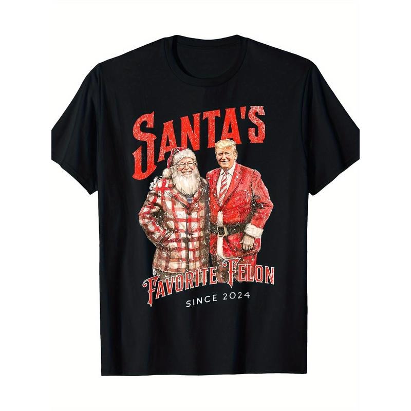 Santa's Favorite Felon Since 2024 Christmas Xmas Funny Trump T-Shirt 100% Cotton Made in USA