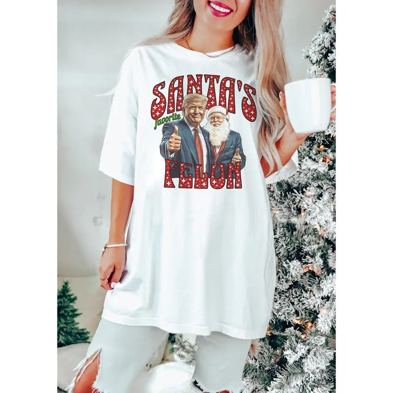 Santa's Favorite Felon Trump Christmas Republican T-Shirt, Funny Christmas Party T-Shirt, Donald Trump MAGA Holiday Tee,...