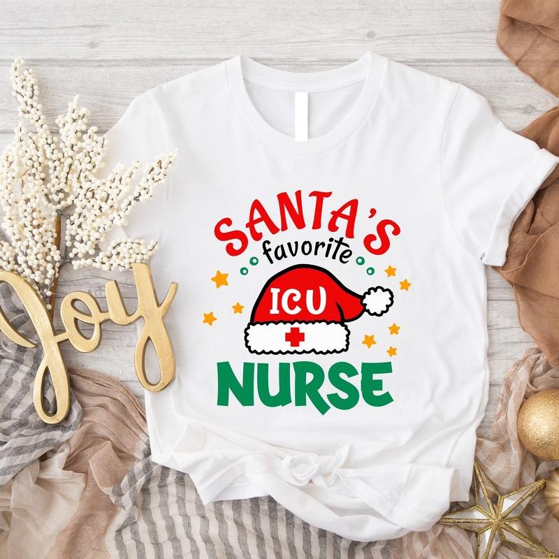 Santa's Favorite ICU Nurse Shirt, Intensive Care Unit Nurse Christmas T-Shirt, Favorite Nurse Gift Tee, Matching ICU...