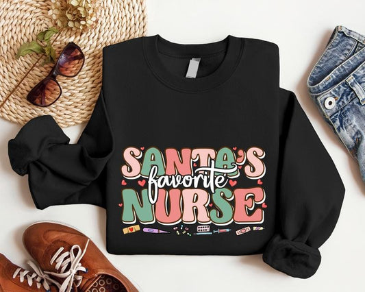 Santa's Favorite Nurse Sweatshirt, Nurse Christmas Hoodie, Matching Nursing School Xmas, Nurse Student Gift Sweater,...