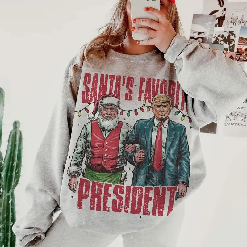 Santa's Favorite President Trump Sweatshirt, MAGA Santa Christmas Sweatshirt and Hoodie, Gift For Republican Mom,...