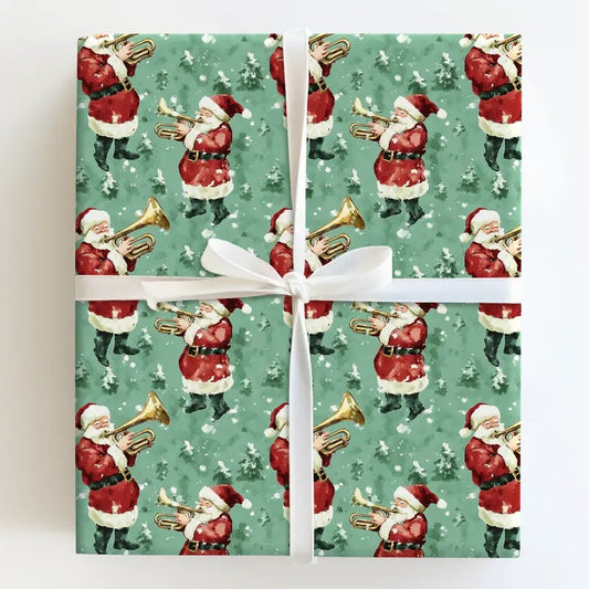 Santa's Trumpet Serenade Christmas Wrapping Paper Seasonal Gift Wrap T-Shirts, Hoodie, Sweatshirt | InkThreadWorks.com
