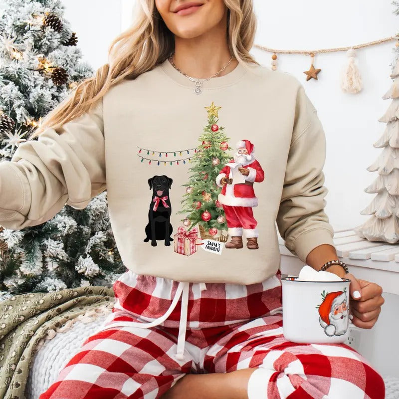 Santas Favorite Labrador Sweatshirt, Christmas labrador retriever gift, yelow lab shirt, black labrador puppy, red fox...