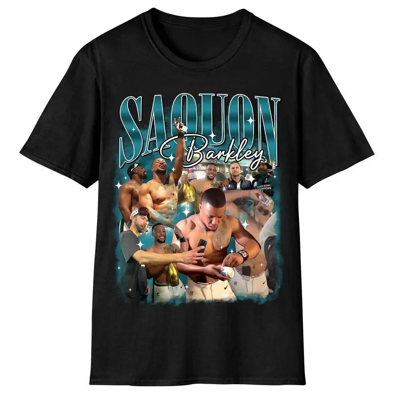Saqu0n Barkl3y shotgun beer after Eagl Sup B0wl 2025 win shirt, Saqu0n Barkl3y Tee, Heavy Cotton Shirt For Men & Women, Football Fans Shirt