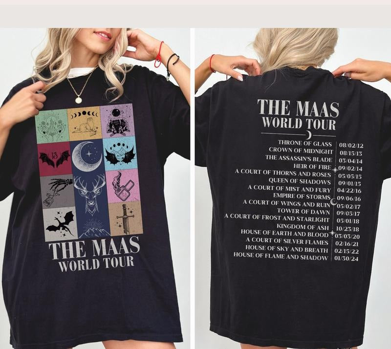 Sarah J. Maas World Tour Comfort Colors tee, Licensed SJM merch, Throne of Glass TOG shirt, ACOTAR merch Crescent City Fan Apparel Maas Tour