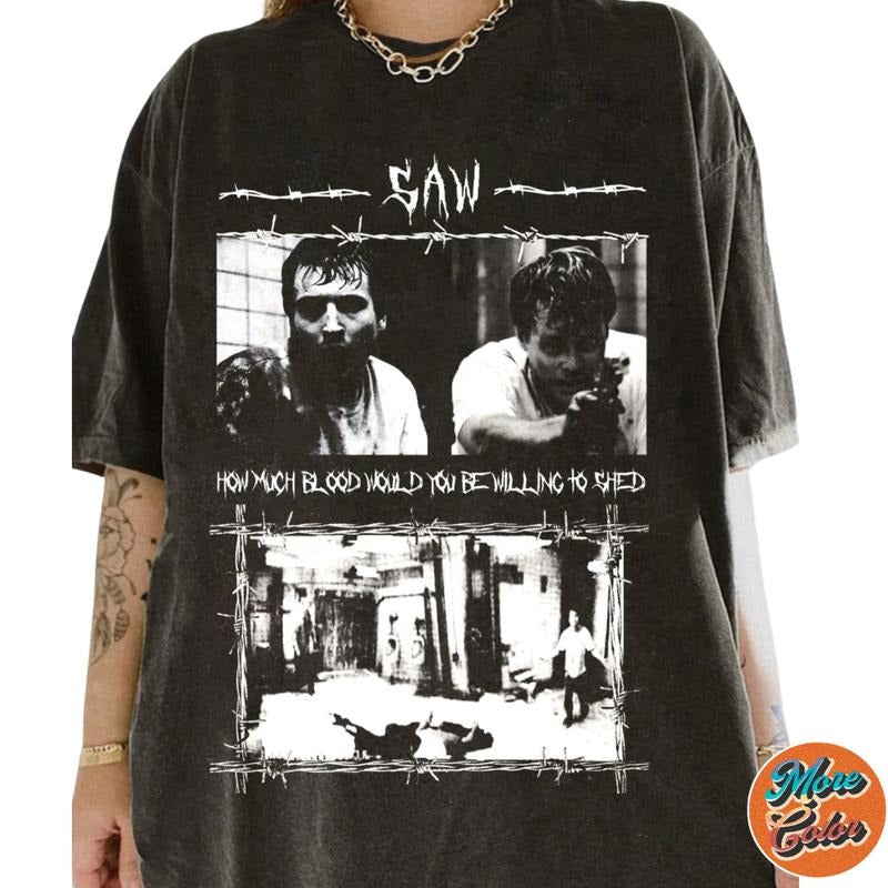 Saw Horror Movie How Much Blood Would You Be Willing To Shed Shirts, Cotton Unisex T-Shirt, Crew Neck, Size S- 3XL, Menswear Top, Womenswear Top Underwear Streetwear