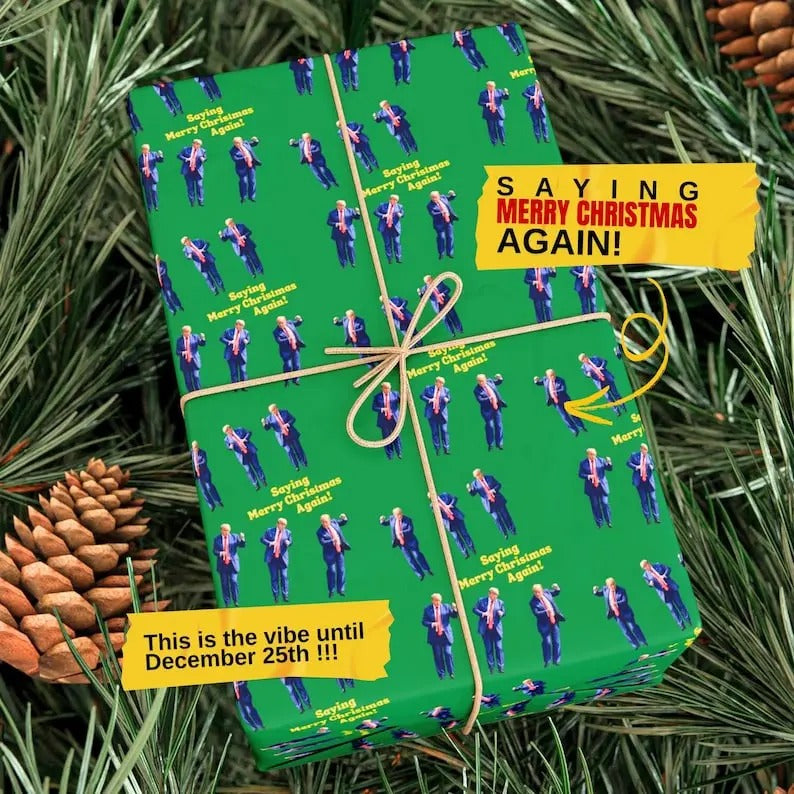 Saying Merry Christmas Again Donald Trump Wrapping Paper - Trump-Inspired Holiday Gift Wrap T-Shirts, Hoodie, Sweatshirt