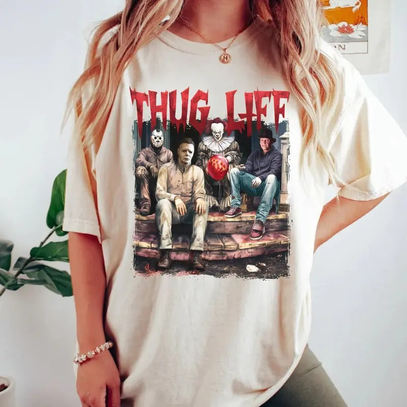 Scary Halloween Movie Shirt, Thug Life H0rror Movie Tshirt, Scary Halloween Movie Shirt, Thug Life Shirt, Unisex Short Sleeve Tee Shirt, Casual Clothing