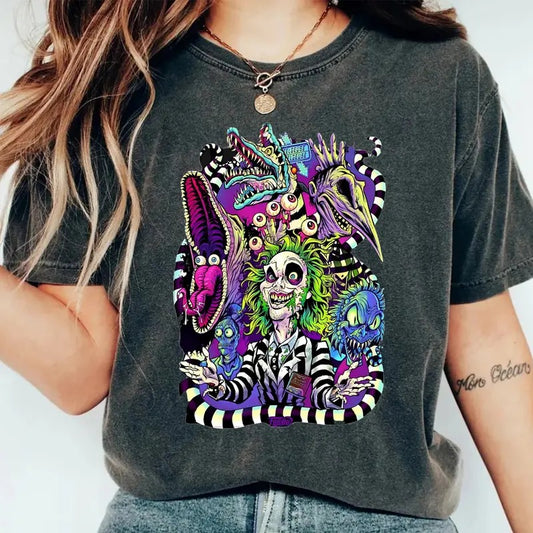 Scary Horror Characters Shirt, Spooky Season Shirt, Halloween Scary Movie, Unisex Short Sleeve Tee Shirt, Casual Clothing Top Womenswear