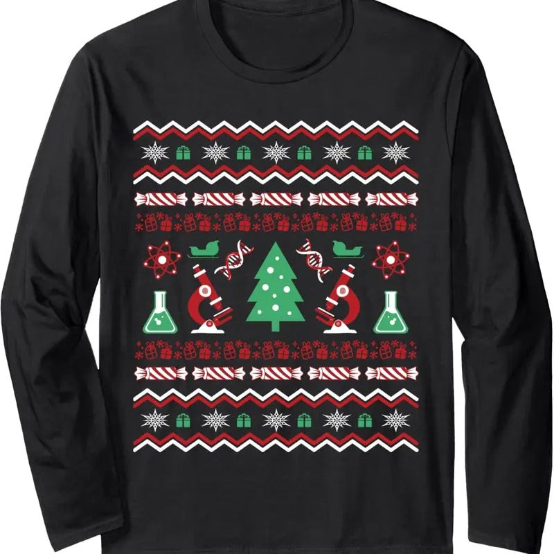 Science Laboratory Ugly Christmas Sweater - DNA Microbiology Long Sleeve T-Shirt Hoodie, Sweatshirt | InkThreadWorks.com