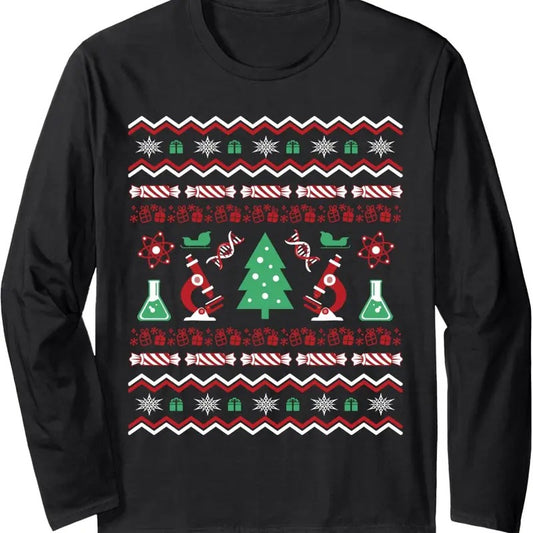 Science Laboratory Ugly Christmas Sweater - DNA Microbiology Long Sleeve T-Shirt Hoodie, Sweatshirt | InkThreadWorks.com