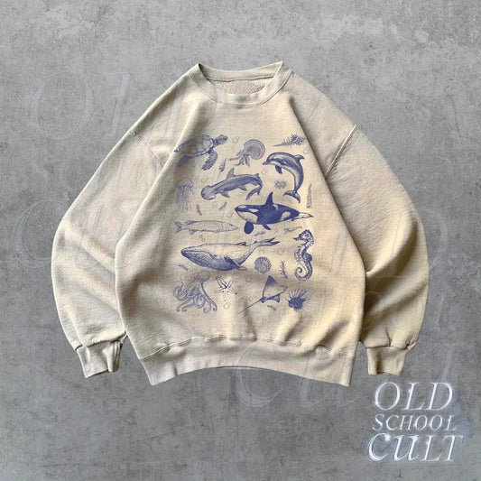 Sea Animals Ocean Vintage Sweatshirt, Retro Ocean Graphic Sweater, Whale, Orca, D.olp.h.in, Beach Hoodie, Ocean Lovers T-shirts, Crewnecks, Hoodies – Gifts Suitable for Anyone