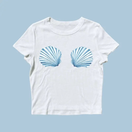 Sea Shell Baby Tee Vintage Collage Aesthetic Seashell Baby Tee Coastal Grandma Cute Women's T-Shirt Sustainably Made...