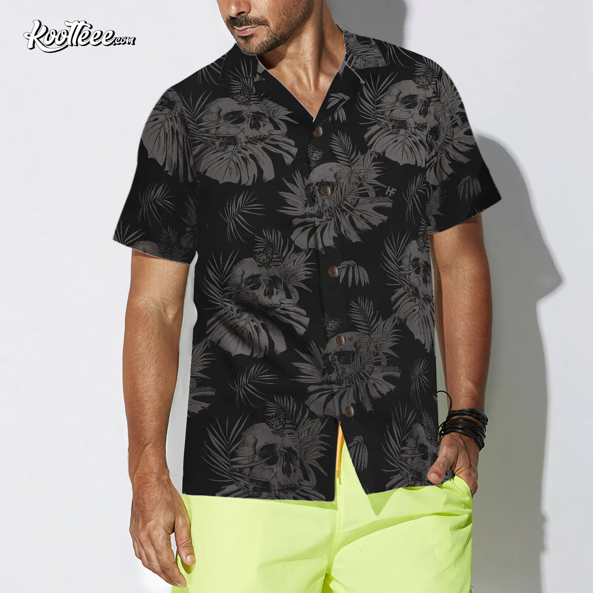 Seamless Gothic Skull With Butterfly Goth Hawaiian Shirt