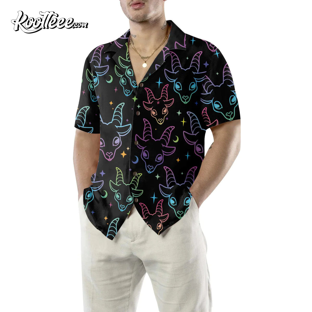 Seamless Multicolored Goat Heads Hawaiian Shirt