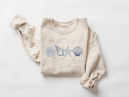 Seashells Sweatshirt, Beachy Beach Crewneck, Tropical Sweater, Ocean Sweater, Summer Shirt, Seashells Crewneck, Vacation...