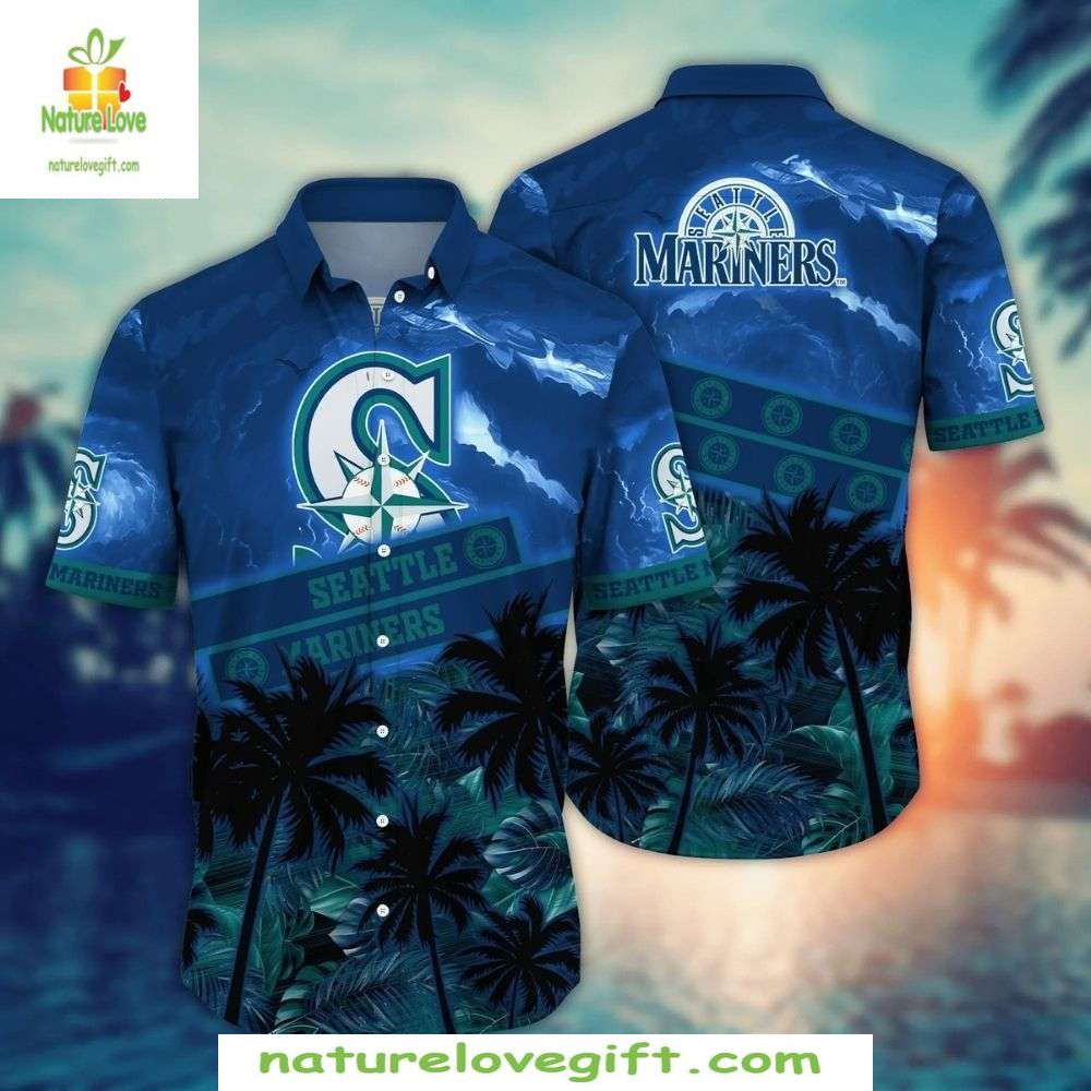 Seattle Mariners Hawaiian Shirt Classic Logo Tropical Navy MLB Baseball Apparel