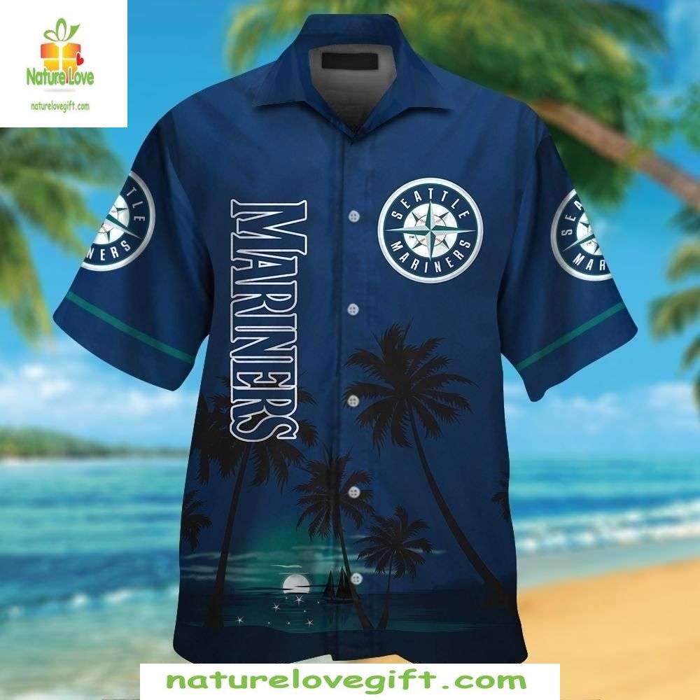 Seattle Mariners Hawaiian Shirt MLB Baseball Apparel Palm Sunset Style