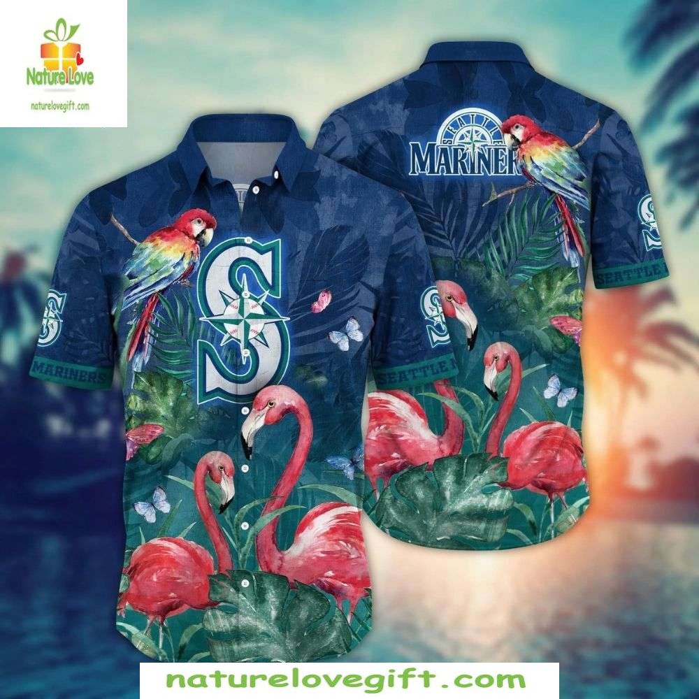 Seattle Mariners Hawaiian Shirt Flamingo Tropical Foliage Baseball Apparel