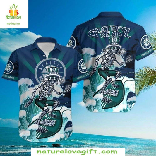 Grateful Dead Seattle Mariners Hawaiian Shirt Skeleton Pitcher MLB Baseball Apparel